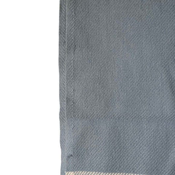 LL Bean Pendleton Wool Blanket Light Blue White Striped Fringe Made in USA Throw